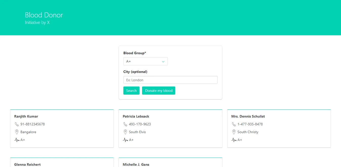 Blood donor app demo