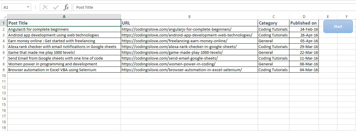 Scrape website using selenium VBA