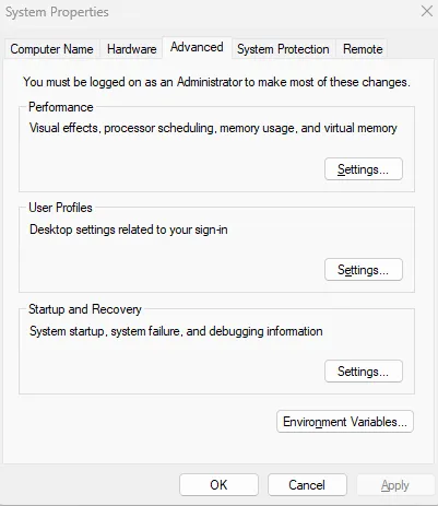performance tab