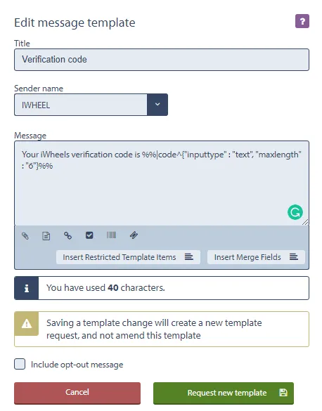 SMS template example